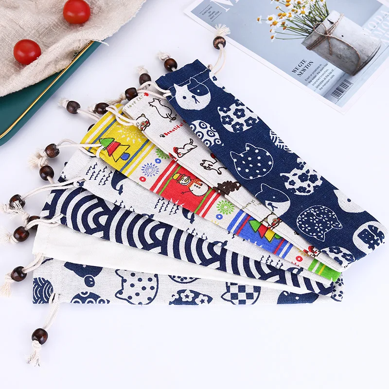 7 pcs bag 7 штук креативная ложка из нержавеющей стали вилка набор соломинок ложка для еды цветная Льняная сумка соломинки посуда из нержавеющей стали - Цвет: 7 pcs bag