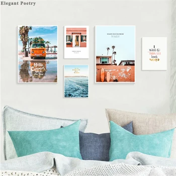 

Landscape Canvas Poster Nordic Decoration Bus Ocean Beach Wall Art Print Painting Decorative Picture Scandinavian Home Decor