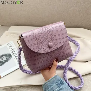 

Retro Stone Pattern Shoulder Bag Alligator PU Leather Fashion Small Women Weave Belt Messenger Handbag Purse