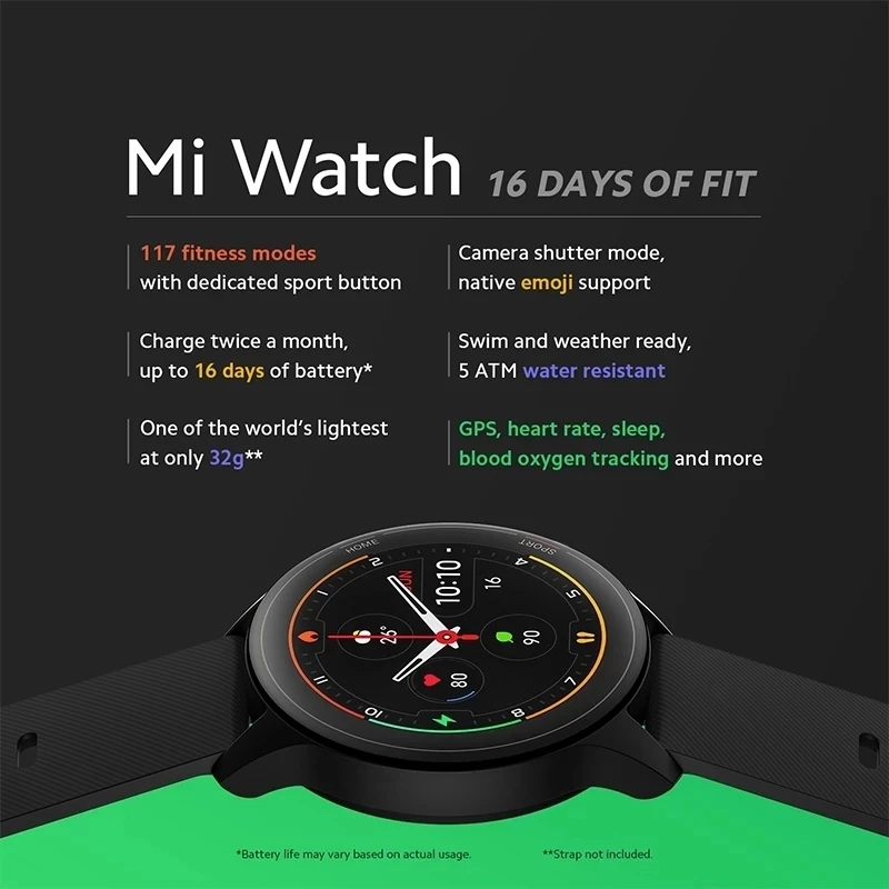 Global Version Mi Watch GPS Fitness Tracker Xiaomi Watch Color 5ATM Waterproof Sport Heart Rate Monitor 1.39 Inch AMOLED Screen