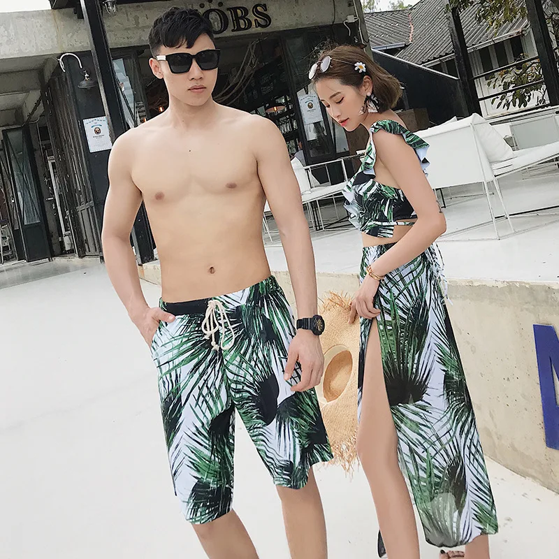 

Couples Bathing Suit Women's Three-piece Set Skirt Split Type Boxer Small Bust Gathering-Slimming South Korea Holiday Hot Spring