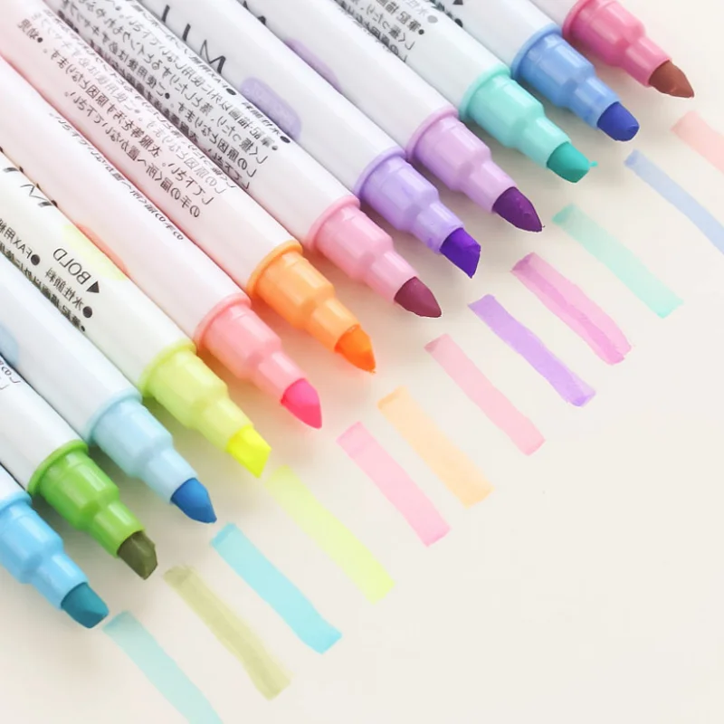 12 Colors/box Cute Double Head Mildliner Art Marker Highlighter Pens
