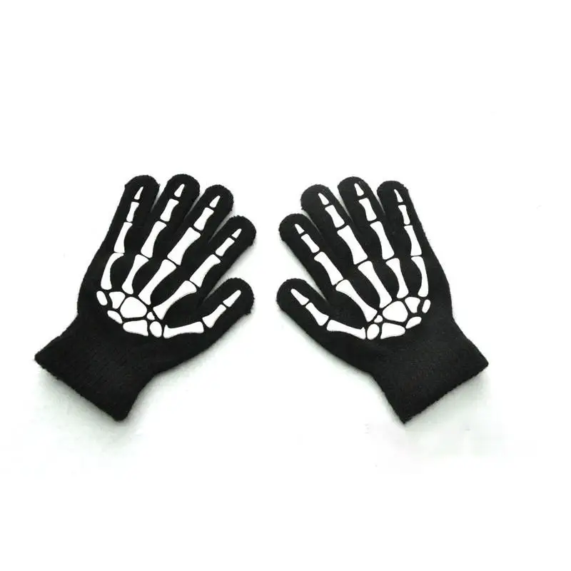 WARMOM/крутые флуоресцентные перчатки с изображением скелета для мальчиков митенки детские перчатки с черепом модные крутые зимние черные вязаные светящиеся перчатки