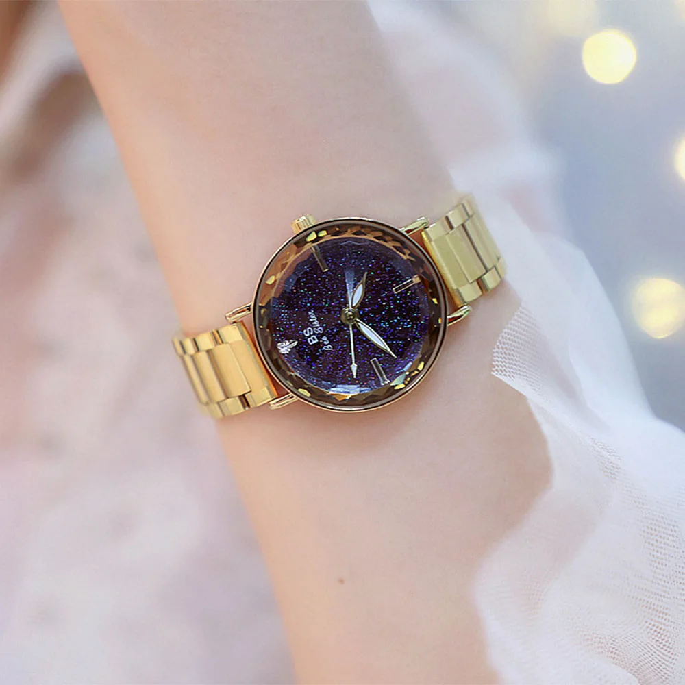 

Middle East Hot Sales Luxury Glittering Powder Watch Crystal Split Surface Stainless Steel Belt Quartz Watch Accessories Watch