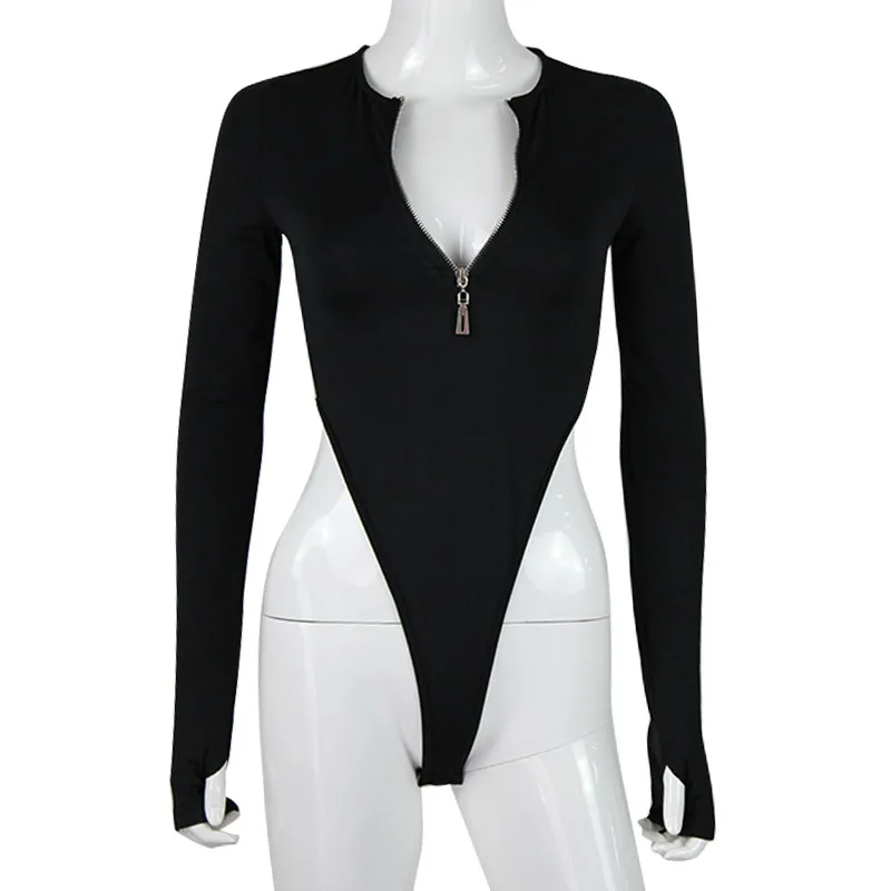 Zipper Long Sleeve Sexy Bodysuit-3