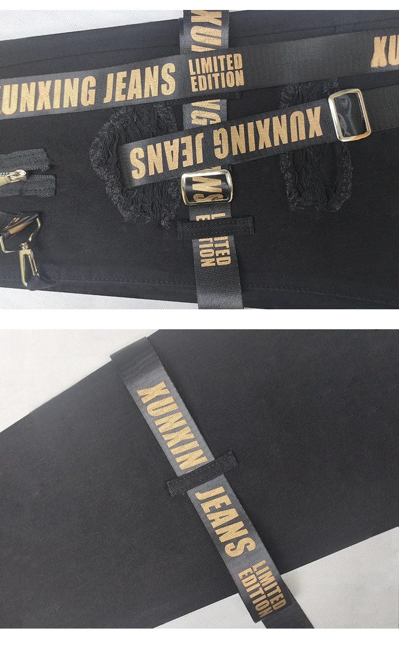 Men's Personality Ripped Jeans with Small Feet, Zipper Decoration, Straight Leg Pants, Street Fashion, Black, New, 2023