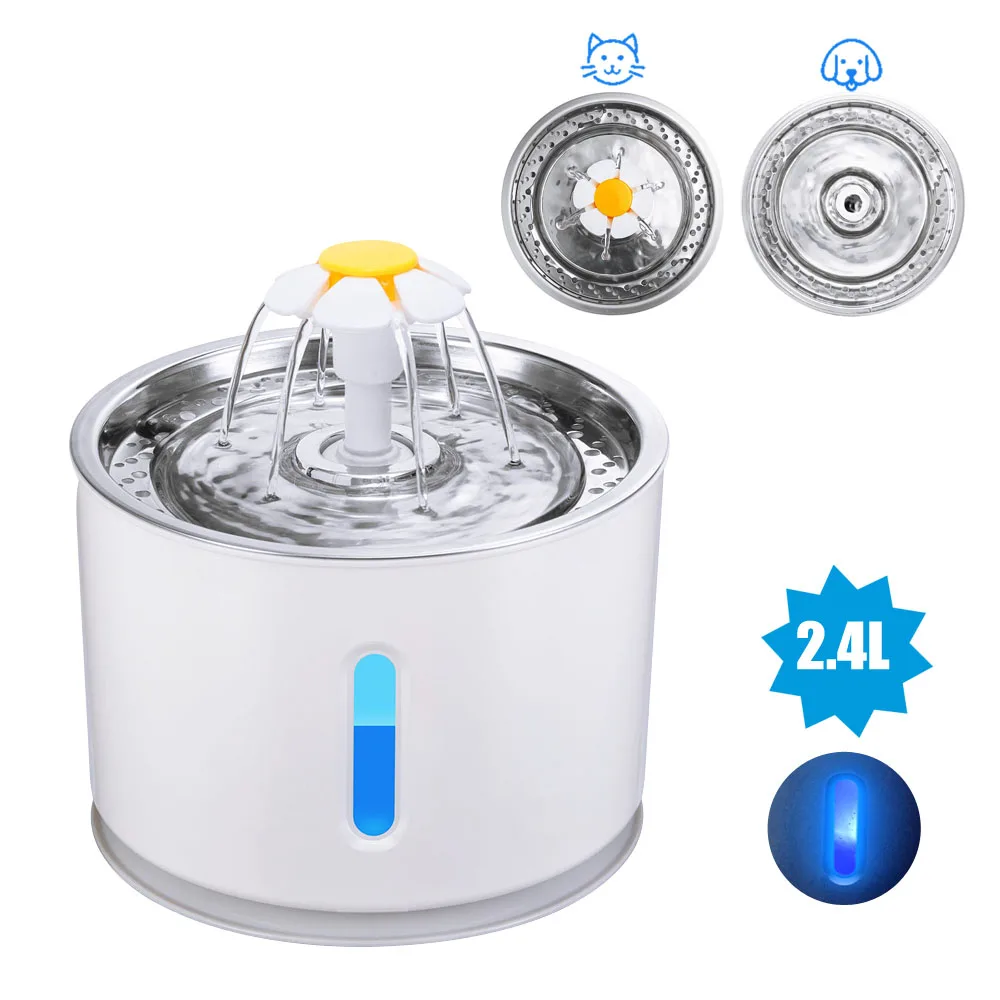 Automatic Cat Water Fountain Pet LED Electric USB Dog Cat Mute Drinker Feeder Bowl 2.4L Pet Drinking Fountain Dispenser