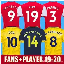 Футбольная рубашка «Arsenal», 19/20 OZIL, домашняя красная футбольная майка, желтая, LACAZETTE AUBAMEYANG RAMSEY, футболка с коротким рукавом