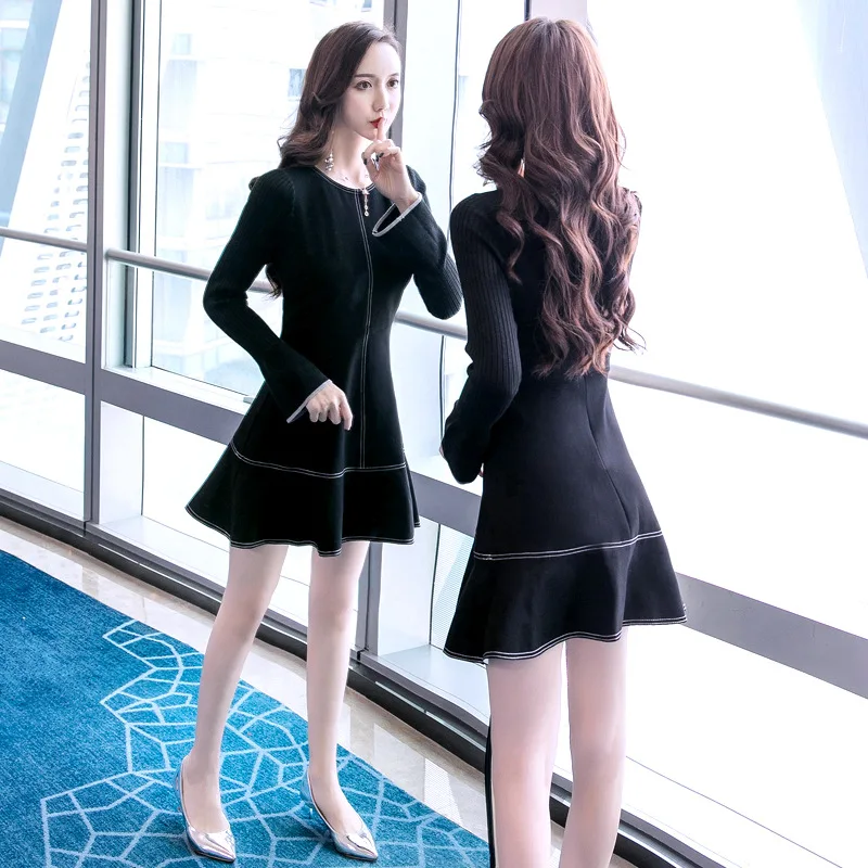 

Dress 2018 Autumn And Winter New Style Debutante Bell Sleeve WOMEN'S Dress Crew Neck Fashion A- line Skirt