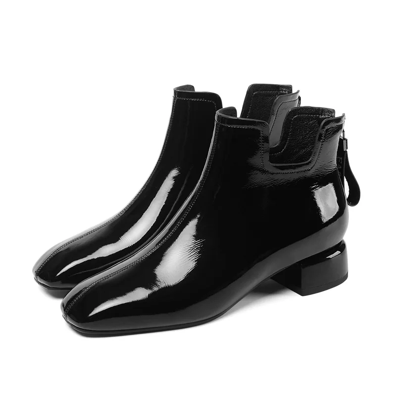 

Europe and the United States leather women's shoes square thick low heel women's shoes boots metal zipper fashion boots women