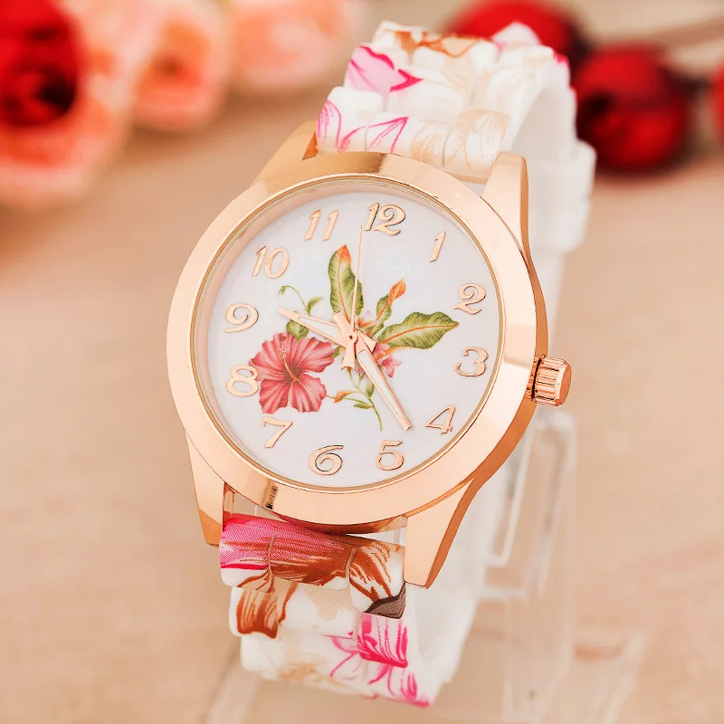 

Hot Selling Retro Pastoral Style Decorative Pattern Silicone Watch Women's Watch Printed Quartz Watch