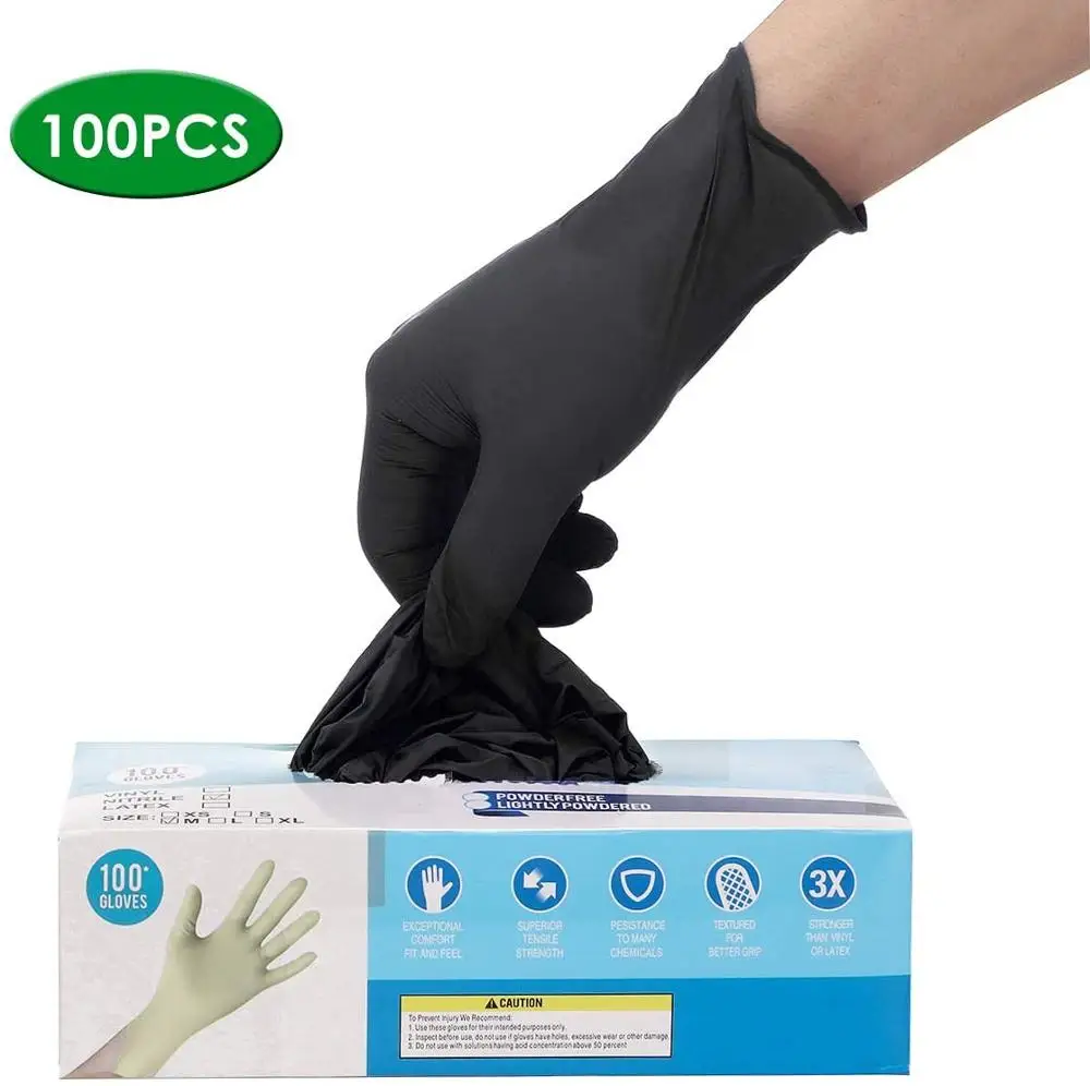 Acheter Gants en caoutchouc jetables, 50 pièces, noirs, sans poudre,  texturés, pour le bout des doigts, pour Salon de beauté à domicile