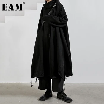 

[EAM] Loose Fit Black Long Vent Oversized Sweatshirt New Hooded Long Sleeve Women Big Size Fashion Tide Spring 2020 1N324