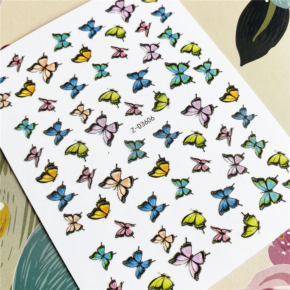Z-D3702 Z-D3706 Colorful butterfly 3D Back glue Nail decal Nail sticker Nail decoration Nail art Nail ornament