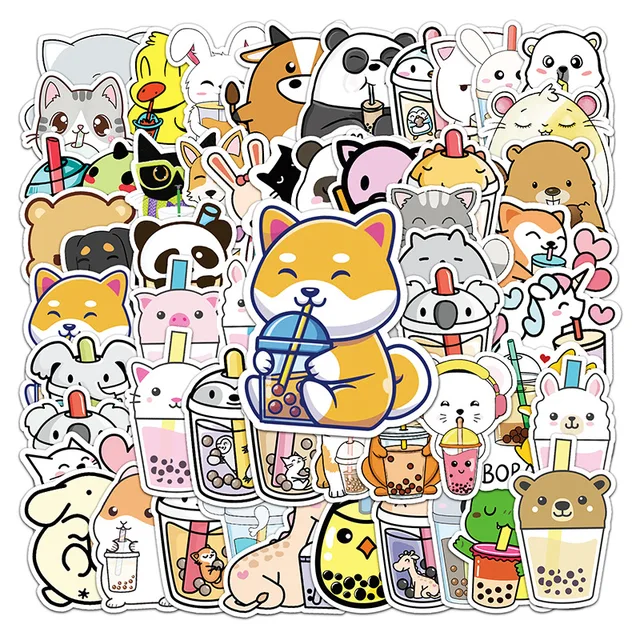 50PCS Cute Drink Anime Stickers Aesthetic Kawaii Laptop Guitar Luggage Fridge Phone Graffiti Sticker Decal Kid Classic Toys Drink 50PCS