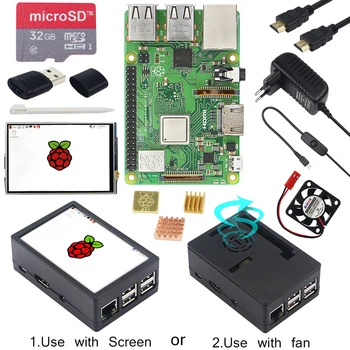 Raspberry Pi 3 Model B+ Kit ABS Case + 32GB SD Card + Power Adapter + Heatsinks + Optional 3.5 inch Touch Screen for RPI 3B+ 1