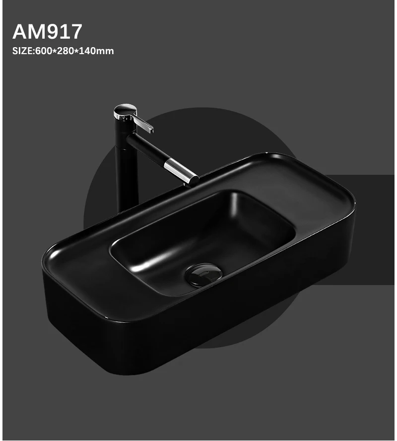 Раковины для ванной комнаты умывальник чаша керамика большого размера сосуд матовый черный бортике с сливом мягкий шланг над счетчиком AM917