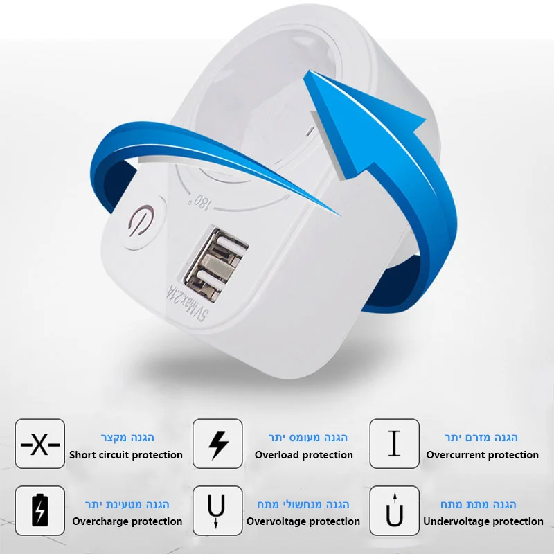 Израиль штекер розетка 16A Dual USB Порты и разъёмы 5V 2.1A стены Зарядное устройство Мощность DC адаптер питания AC DC электрическое гнездо переключателя Горячая 180 Вращение
