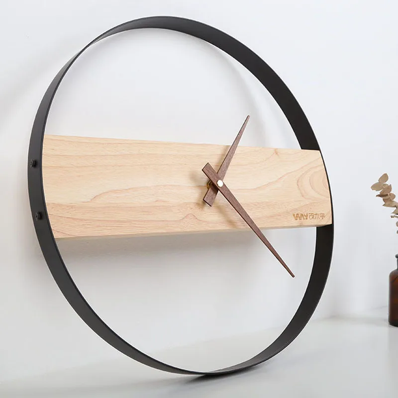 

Nordic Large Metal Wall Clock Modern Design for Living Room 3D Decoration Hanging Solid Wood Clock Wall Watch Home Decor 16 inch