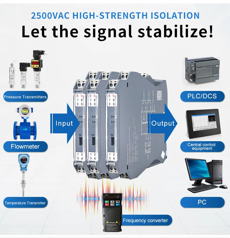 

transmitter 420ma rail din intelligent signal isolator 4-20ma analog signal isolation module current transmitter distribution