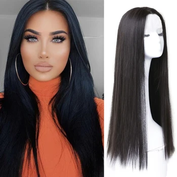

SHANGKE Synthetic Wigs Long Straight Black Brown Gray Creamy White Wigs For Women Cosplay Wig Heat Resistant Fiber