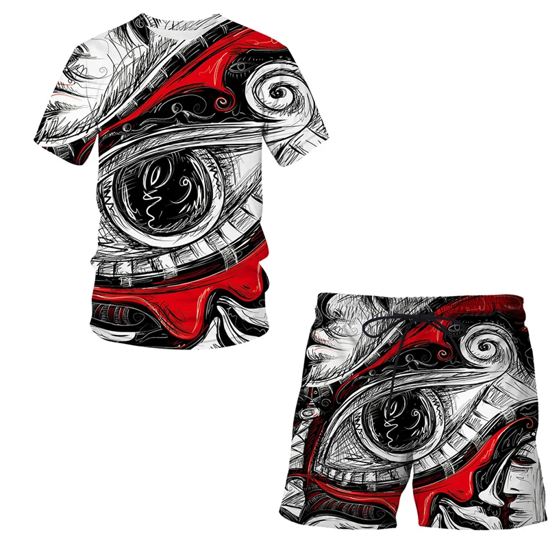 

Summer fashion men's suit Abstract art pattern 3D T-shirt printed Lapel short sleeve shirt beach shorts Hawaiian men's suit 2pcs