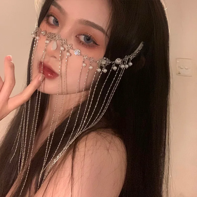 

Face Curtain Forehead Pendant Retro Headband Flower Geometric Chain Tassel Personality Design Water Drop Fringe Hair Accessorie