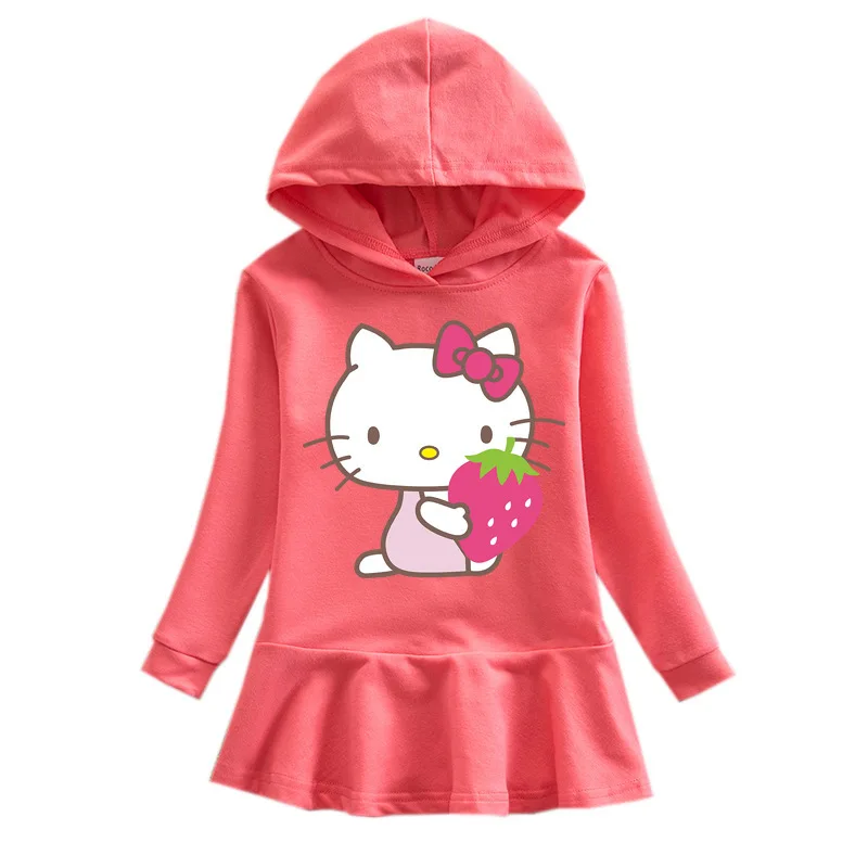 thumbnail image 1 of Hello Kitty nuevo otoño niños algodón Casual Sudadera con capucha vestido lindo estampado de dibujos animados Simple hoja de loto dulce vestido de niña, 1 of 5