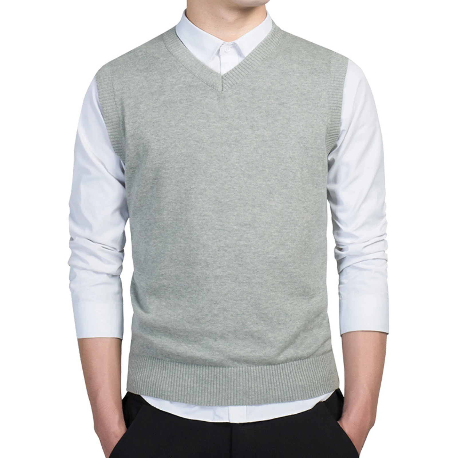 Men Sweater Vests Mens Knitted Vest Men Autumn Winter Solid Color Sleeveless V Neck Knitted Sweater Business Vest