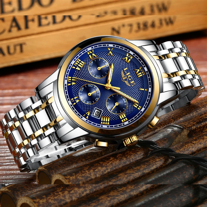 LIGE Top Brand Luxury Man Watch Waterproof Luminous Steel Business Casual Sport Quartz Watch for Men Clock Relogio Masculino+Box