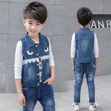 Коллекция года, Весенняя детская одежда, детский жилет джинсовое пальто в Корейском стиле с монстрами среднего размера для мальчиков джинсовый кардиган в западном стиле