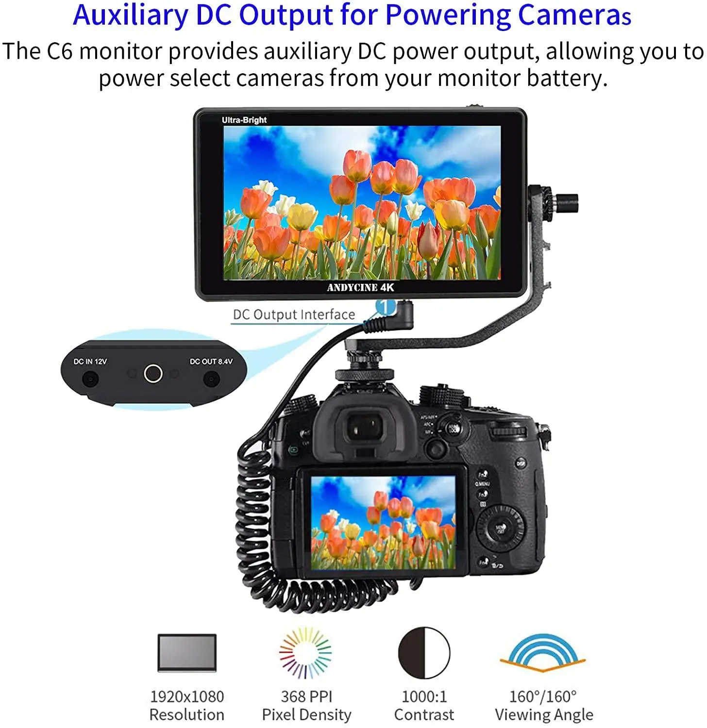 ANDYCINE C6/C6S 6 Inch 2600nits Camera Field Monitor HDR/3D LUT 4K HDMI SDI Touchscreen with Waveform VectorScope Histogram