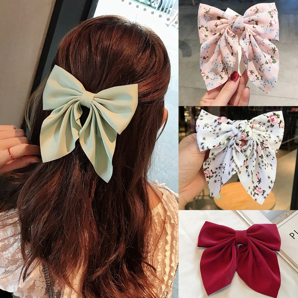 Polka Dot Floral Print Hair Clips Girls Daisy Bow Hairpin Pastoral Retro Style Barrettes Big Bowknot Hairpin Hair Accessories wide headbands for women