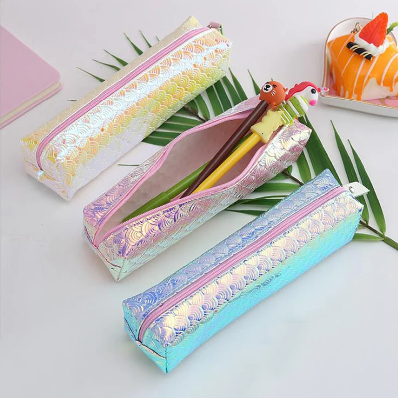 

Solid Color Holographic Pencil Case School Pencil Cases Bag Stationery Pencilcase Kawaii Pencil Case For Girls School Supplies