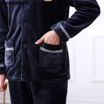 

2020 Winter Thick Warm Long Sleeve Flannel Pajamas Sets for Men Coral Velvet Pyjamas Casual Cardigan Sleepwear Homewear Clothes