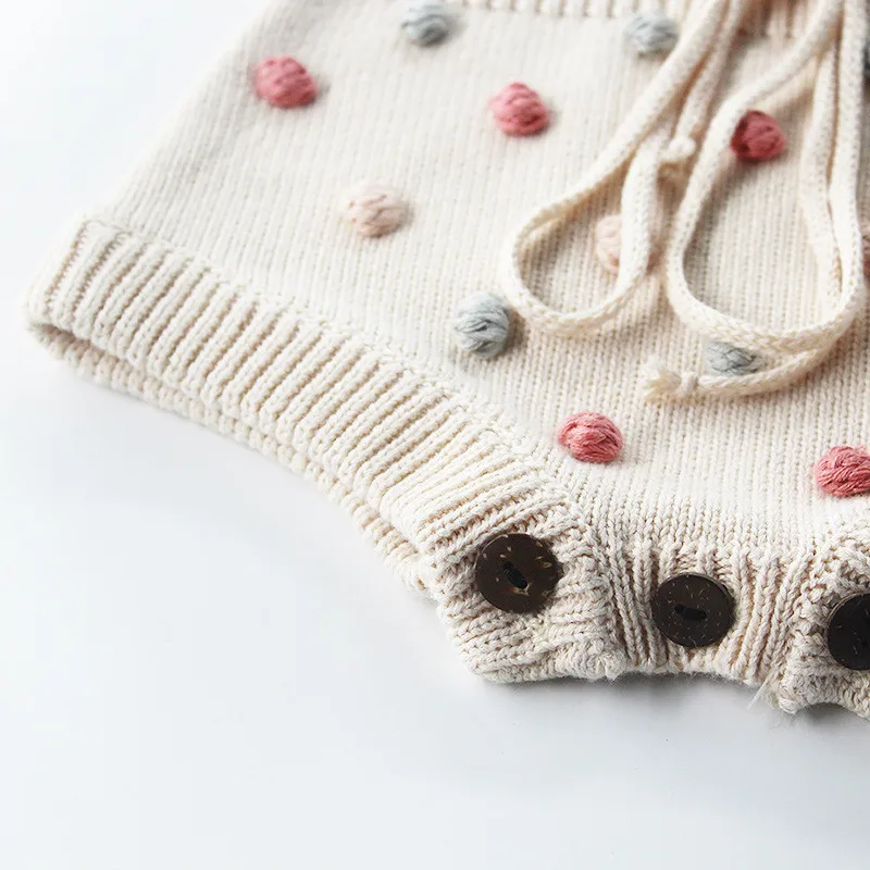 Baby Girl's knit Rompers Wool Knitted Rompers Baby Princess Triangle Jumpsuit Toddler Kid's Autumn Winter Clothing 3D Polka Dot