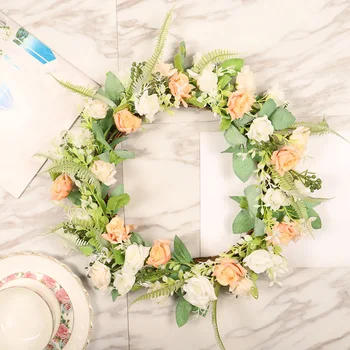 

Artificial Wreath Threshold Flower Champagne White Rose DIY Wedding Home Party Pendant Wall Decoration Christmas Wreath Gift