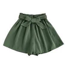 Хит, модные пляжные шорты с бантиком, высокая талия, Повседневные Шорты Для Женщин, одноцветные, размера плюс, свободные, широкие, короткие штаны