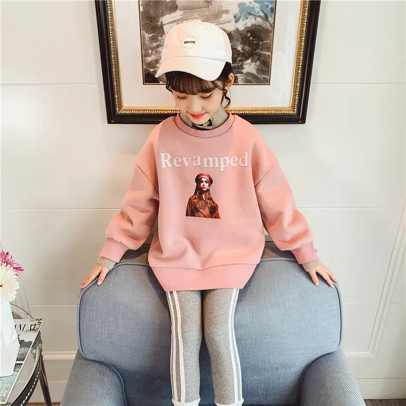 

Girl Pink Sweatshirt Turtleneck Fake Two Piece Letter Print Sweatshirt Children Kids Cotton Pullover Tops Girls Long Sleeve Coat