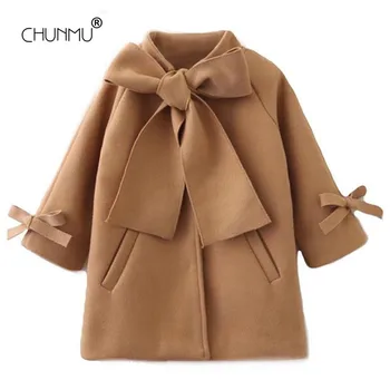 

Girls Clothing Baby Coats for Girls Woolen Long Jackets For Autumn Winter Kids Clothes Solid Bowkot Top Children Outerwear