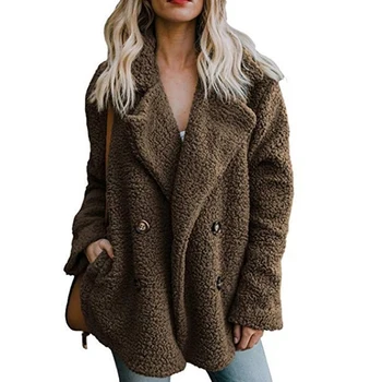 

Elegant Faux Fur Coat Women 2020 Casual Lapel Fleece Fuzzy Faux Shearling Button Coats Warm Winter Oversized Outerwear Jackets