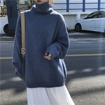 

Women Autumn Winter Korea Style Turtle Neck Solid Color Oversized Thick Easy Match Sweater Student Solid Color Chic Outwearing