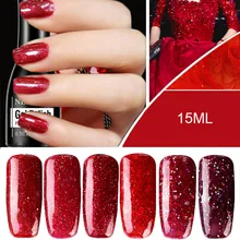 15 мл красный блестящий Гель-лак для ногтей Блестящий Полупостоянный свадебные ногти маникюрный лак День святого Валентина