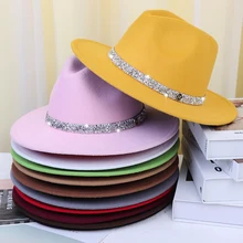 Banda diamante Fedora Para As Mulheres Chapéu Jazz Fedoras Unissex Chapéus de Moda Para Mulheres E Homens chapéu de Feltro Chapéu Chapéu Igreja Chapéu Estrela do Rock Rock