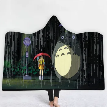 

Anime My Neighbor Totoro Hooded Blanket Hat Blanket Super Soft Cozy Velvet Plush Multifunction Fur Fleece Throw Blanket