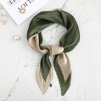 

1pcs 70*70cm Striped pleated small square Korea Style Fashion 2019 Small Printing Women Scarf Art for Hair Accessories