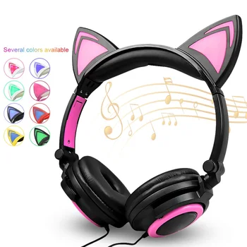

Cat Ear Headphones Gaming LED Ear Headset Flashing Glowing Earphone Wired 3.5mm Earphones for Adult Children MP3 Music Player