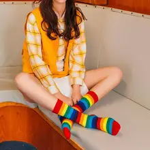 Популярные женские носки, модные носки в радужную полоску, носки без пятки, повседневные хлопковые носки, мягкие женские носки, Meias Chaussette