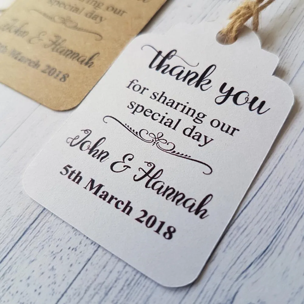 Gift tags Pk-20,30,50,100 'Thank you' Names and date Wedding personalized 