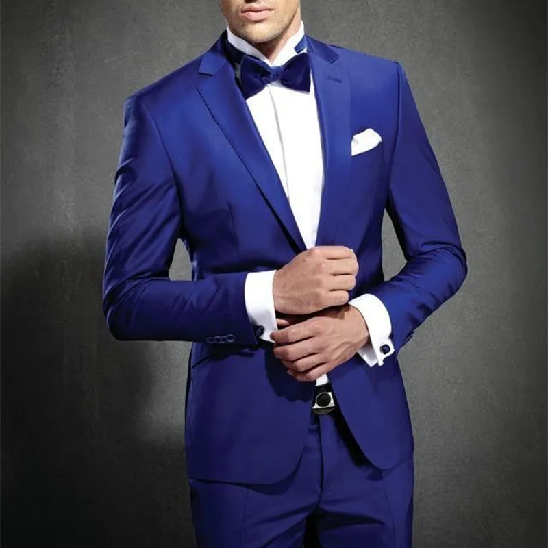 

NoEnName_Null 2019 Custom made Royal Blue Groom Tuxedos Notched Lapel Men's Wedding Suits Slim Fit Two Button Groomsmen men suit